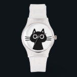 Relógio Gato Preto Curioso | Funky Feline Fashion<br><div class="desc">Este relógio original de pulso de gato preto está disponível em estilos variados para homens, mulheres e crianças. Gatinho preto picante com olhos largos e sussurros longos. Um legal acessório de moda que faz um presente excelente para amantes de gatos. Visite o Doodle World de Jenn para muitos mais relógios...</div>