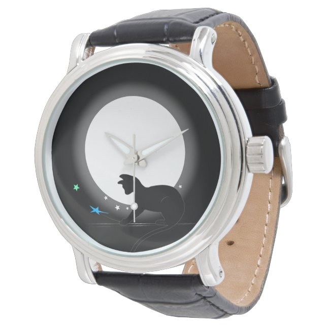 Relógio Gato Preto De Lua Cheia E Estrelas (Angular)