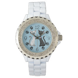 Relógio Gatos brancos e pretos com impressões de pata em a