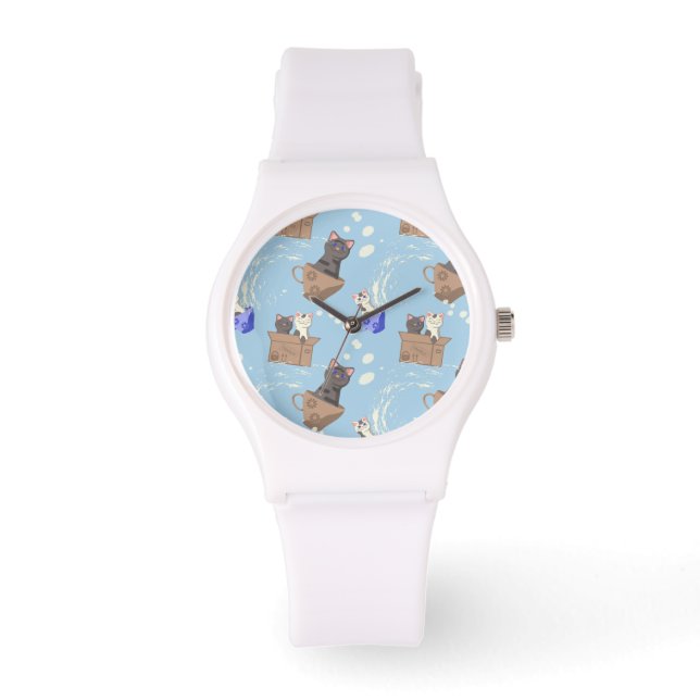 Relógio Gatos na caixa e leite cai em azul (Frente)