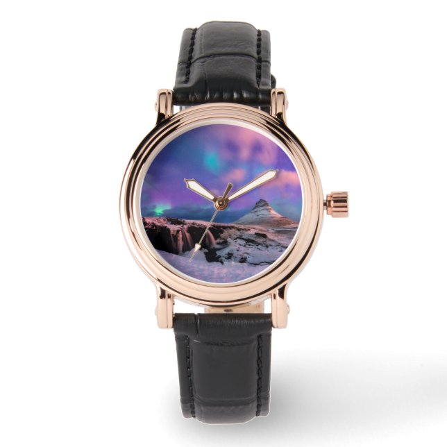 Relógio Gelo e neve | Luzes Nortes, Montanha Kirkjufall (Frente)