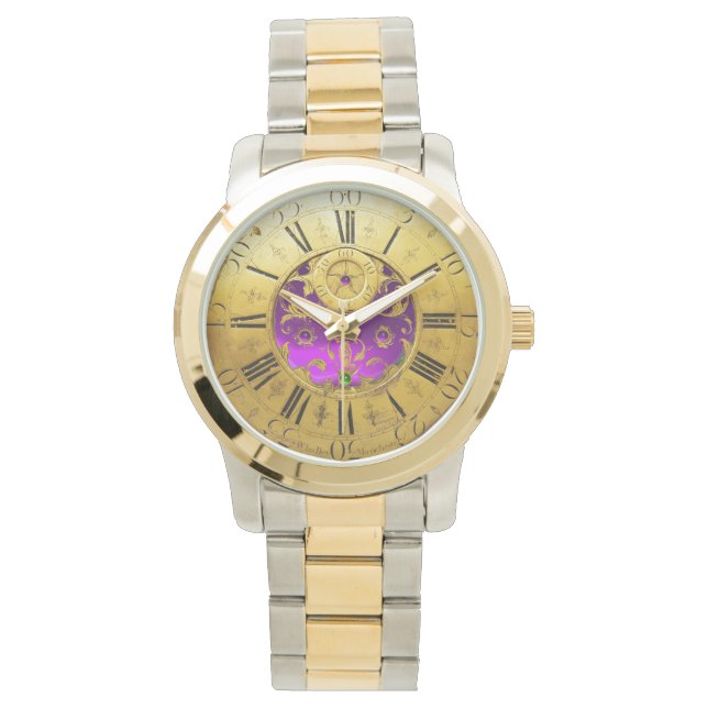Relógio Gemstones ANTICOS TIME Roxo Ametist, Dourado Amare (Frente)