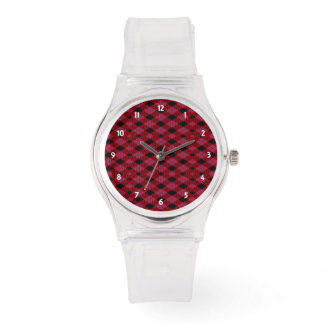 Relógio Gingham Check Red and Black Sporty Pink Watch