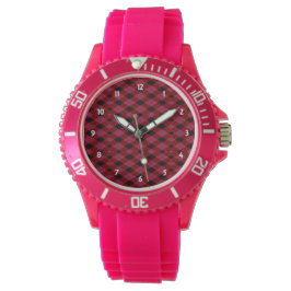 Relógio Gingham Check Red and Black Sporty Pink Watch