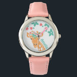 Relógio Girafa Bonita com Coroa Flor Personalizada<br><div class="desc">Arte girafa adorável com flores cor-de-rosa e azuis,  opção para personalizar.</div>