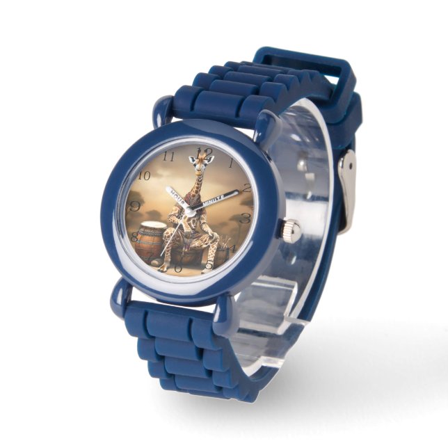 Relógio Girafa Grooves: Uma Serenata de Bongo na Savana, (Ângulo)