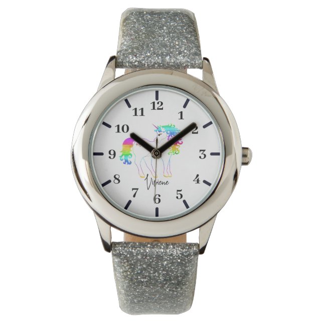 Relógio Girls Unicorn Silver Glitter (Frente)