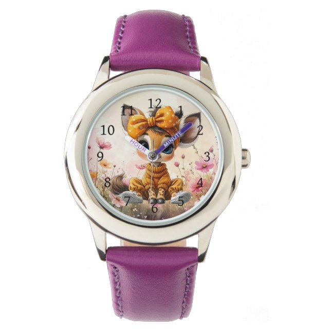 Relógio Girly Giraffe wearing polka dot bow (Frente)