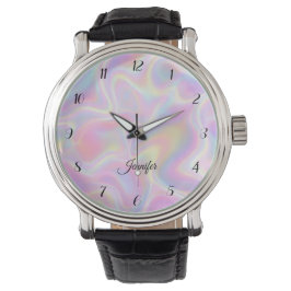 Relógio Girly Vibrant Pastel Holographic Swirl Design     