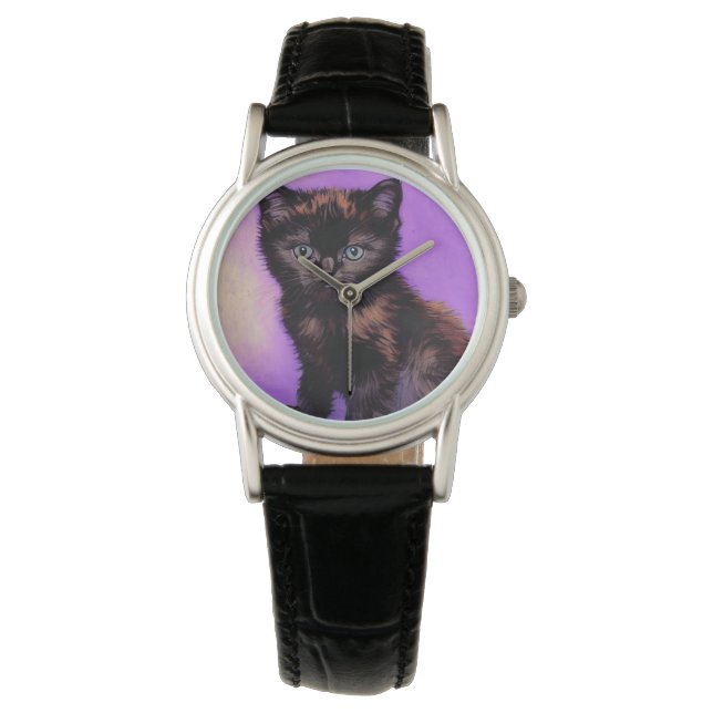 Relógio Gogh Style Purple Cat (Frente)