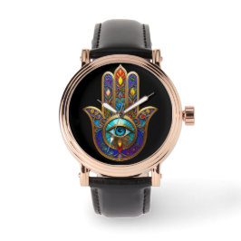 Relógio Gold Colorful Hamsa Turquoise Sapphire Third Eye 