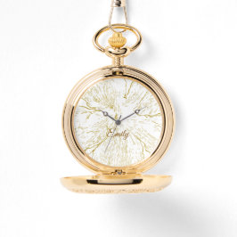 Relógio Golden Floral Line Art Personalized Pocket Watch