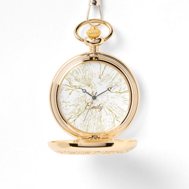 Relógio Golden Floral Line Art Personalized Pocket Watch (Frente)