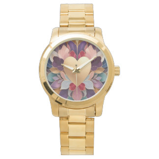Relógio Golden Heart Bloom Elegant Multicolor Floral Symmt