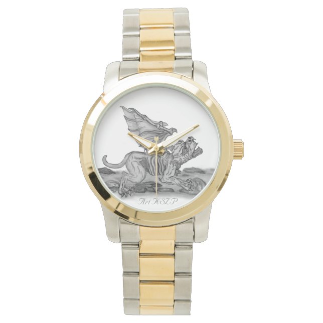 Relógio Golem Gargoyle, design preto e branco (Frente)