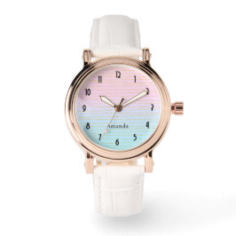 Relógio Gradiente de Pastel Azul Rosa com Linhas Douradas