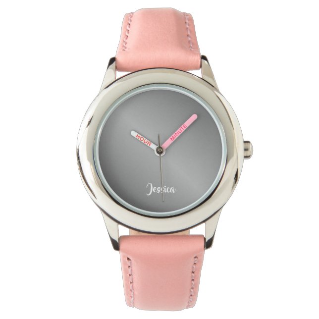 Relógio Gradiente prateado de nome personalizado (Frente)