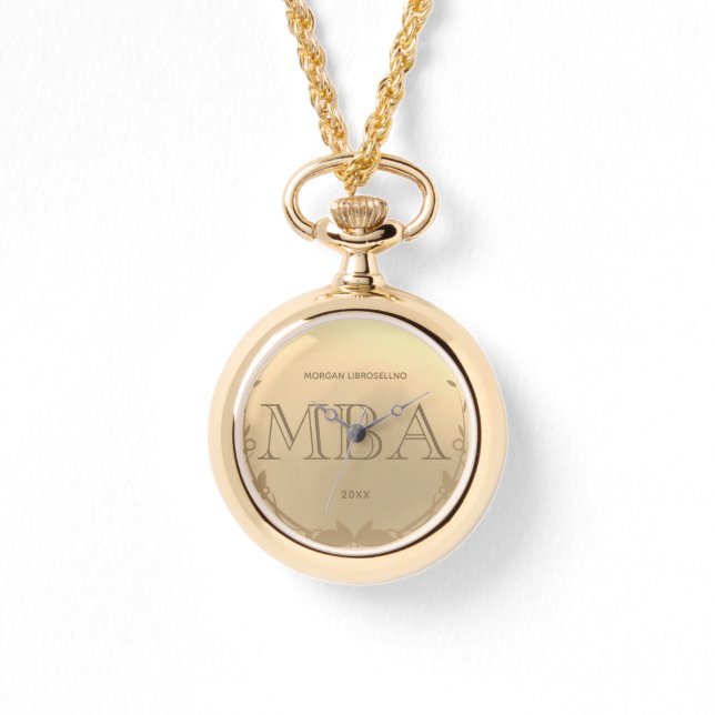 Relógio Graduação MBA de Nome de Formando Dourado (Frente)