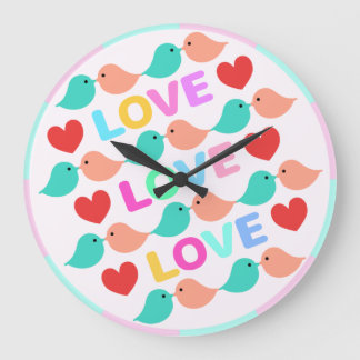 Relógio Grande キュートなラブバード LOVEハート ピンク色 Cute lovebirds.