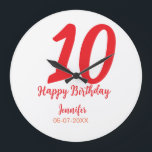 Relógio Grande 10.º aniversário adicionar nome data ano vermelho<br><div class="desc">design editável</div>