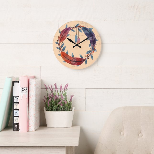 Relógio Grande 10.75" Boho Patterned Round Acrylic Wall Clock (Sala de leitura)