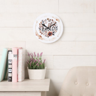 Relógio Grande 10.75" 'Hello' Boho Round Acrylic Wall Clock