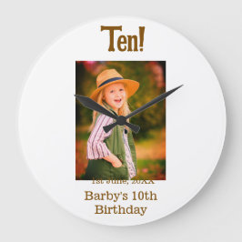 Relógio Grande 10th birthday photo name date simple brown beige b