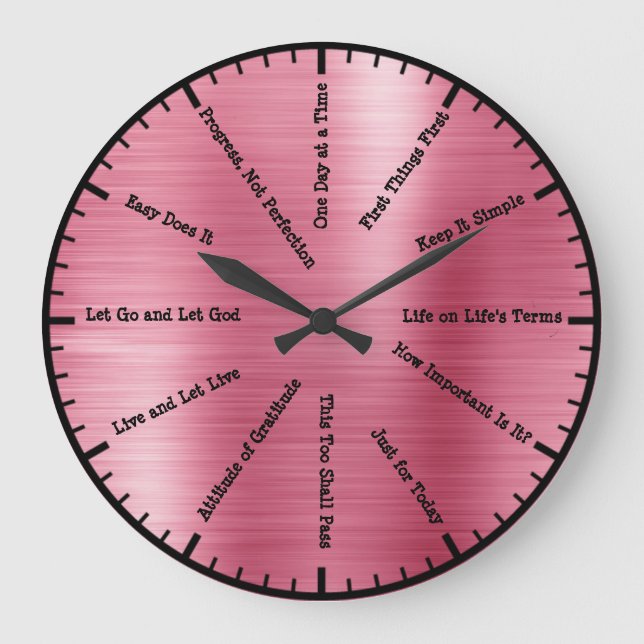Relógio Grande 12 Passo Sobriedade Alcoólicos Pink Wall Clock (Frente)