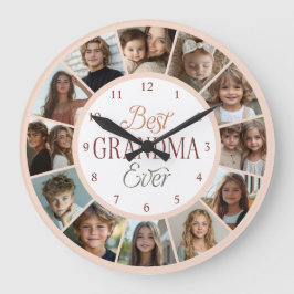 Relógio Grande 12 Photo Collage Best Grandma Ever Large Clock