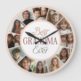 Relógio Grande 12 Photo Collage Best Grandma Ever Large Clock