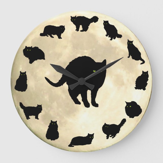 Relógio Grande 13 gatos pretos e uma lua (Frente)