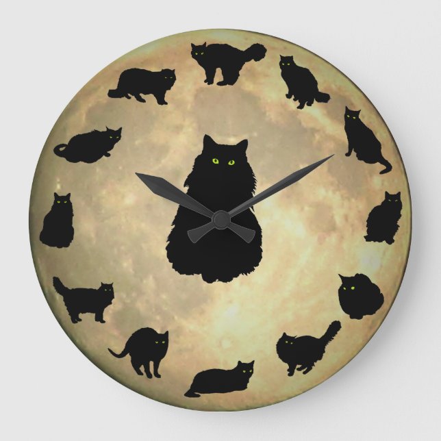 Relógio Grande 13 Gatos Sortudos e Lua (Frente)