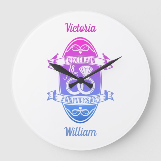 Relógio Grande 18 anos de casamento tradicionais da Porcelana (Frente)