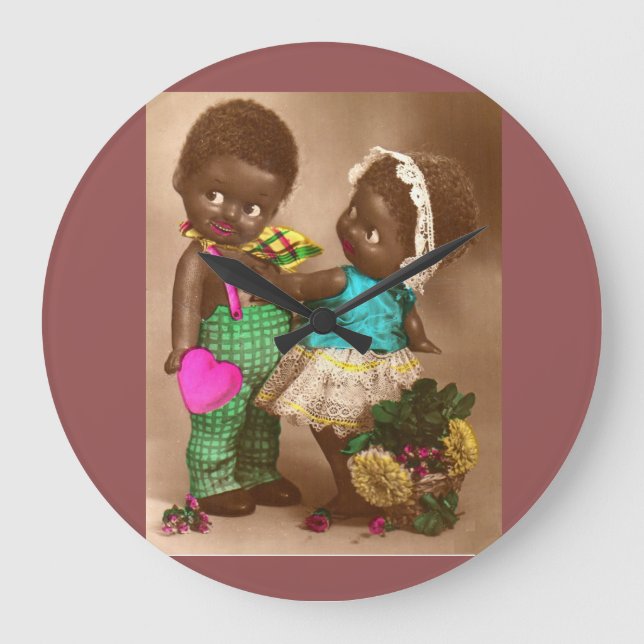 Relógio Grande 1920 RPPC adoráveis bonecos pretos apaixonados (Frente)