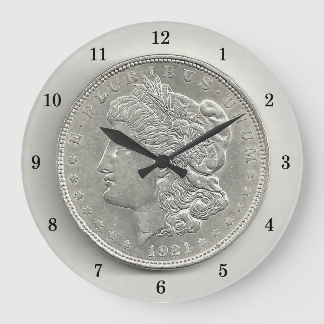 Relógio Grande 1921 Morgan Silver Dollar Wall Clock (Frente)