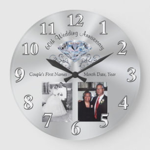 Relógio Grande 1 to 2 Photos and Your Text 60th Anniversary Gifts