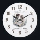 Relógio Grande 25º Aniversário de Bodas Celebração de Relíquia Fa<br><div class="desc">Este aniversário de casamento é projetado em um estilo semelhante a uma herança para celebrar uma história de amor que realmente resistiu ao teste do tempo. Com um casal romântico e elegante enquadrado por elementos botânicos suaves e sutil realce dourado, o design captura a beleza do compromisso duradouro e das...</div>