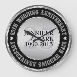 Relógio Grande 25 Casamento Aniversário Silver Metálico e Preto 2