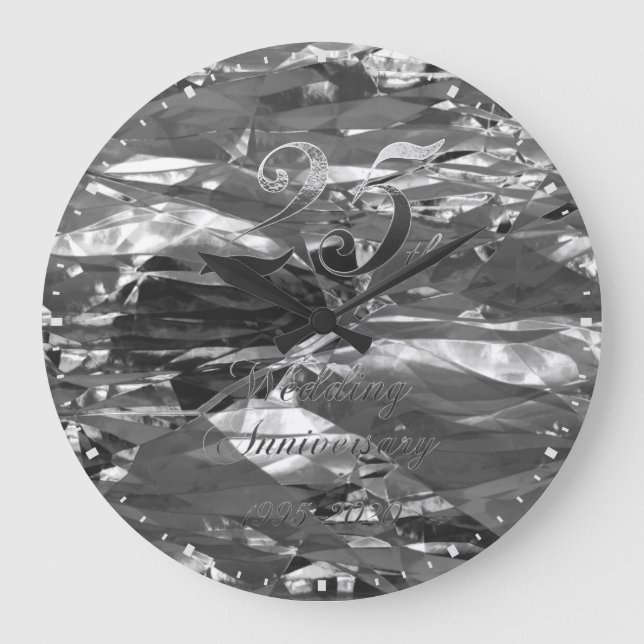 Relógio Grande 25 Silver Wedding Anniversário 1995 2020 Elegante (Frente)