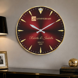 Relógio Grande 25th Anniversary Elegant Ruby Red & Gold Wedding A