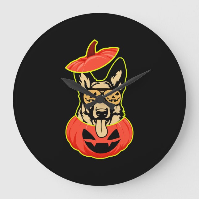 Relógio Grande 28 German Shepherd In Scary Pumpkin Shirt Funny Cu (Frente)