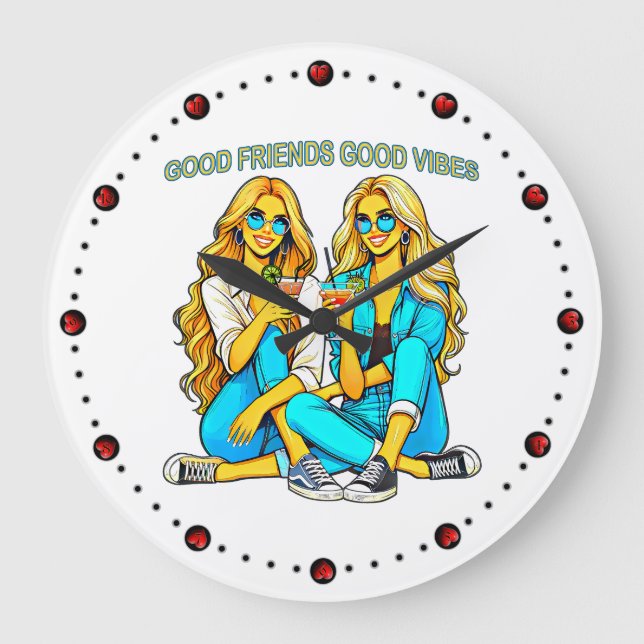 Relógio Grande 2 Freundinnen Good Friends Good Vibes mit Cocktail (Frente)