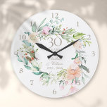 Relógio Grande 30 Pearl Rosas de aniversário de casamento Floral<br><div class="desc">Com uma delicada granja floral de aquarela,  este relógio de aniversário de casamento de 30 botânico pode ser personalizado com seus detalhes especiais de aniversário de pérolas em tipografia elegante de cinza de pérolas. Projetado por Thisnotme©</div>