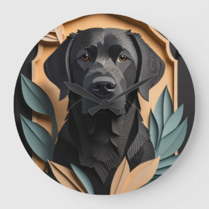 Relógio Grande 3D Papel Arte Preta Labrador Design