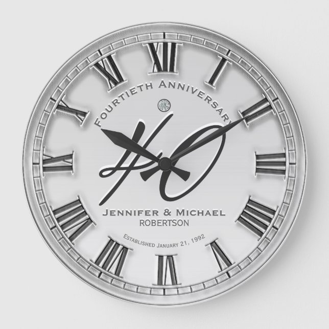 Relógio Grande 40º Aniversário do Casamento de Prata Grande Relóg (Frente)