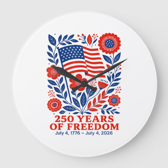 Relógio Grande 4th of July Patriotic 250th Anniversary 250 Years  (Frente)