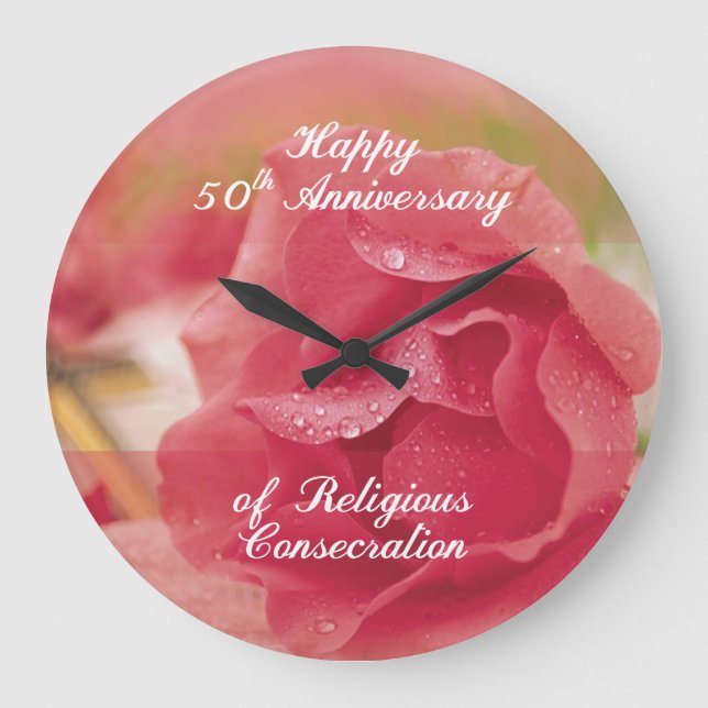 Relógio Grande 50º Aniversário da Religião Rosa Rosa (Frente)