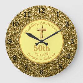 Relógio Grande 50º Aniversário de Casamento Dourado Lar Religioso