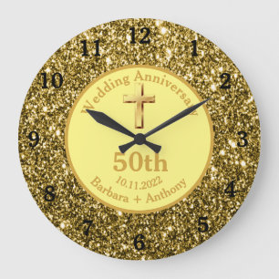 Relógio Grande 50º Aniversário de Casamento Dourado Lar Religioso