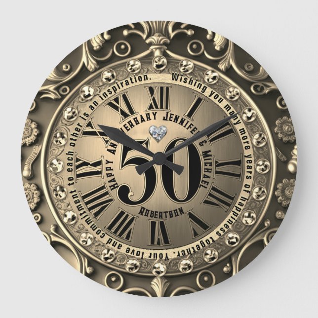 Relógio Grande 50º aniversário Dourado de casamento Grande Relógi (Frente)